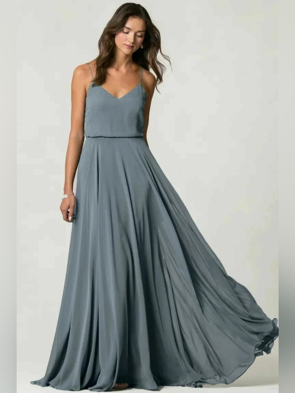 EUC Jenny Yoo Inesse Bridesmaid Maxi Dress in Mayan Blue, Size 8